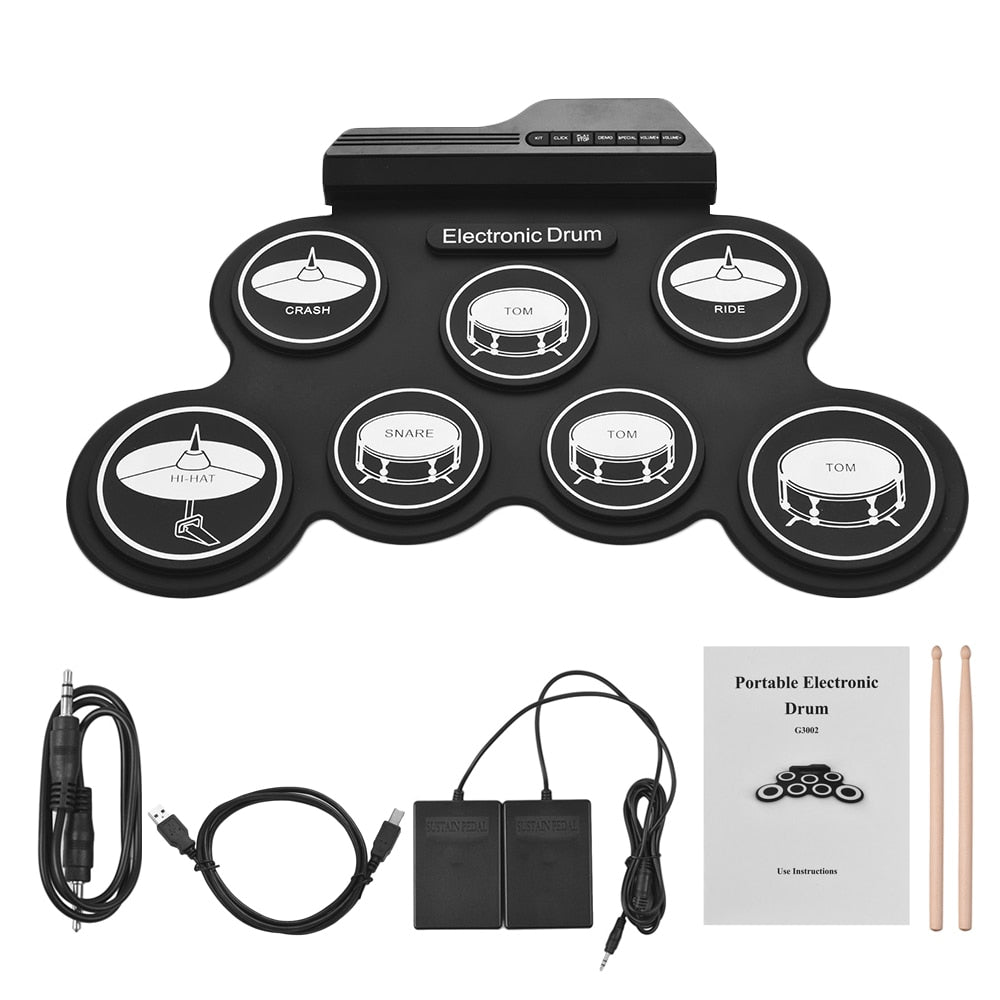 USB-Roll-Up-Silikontrommel-Set mit 7 Pads