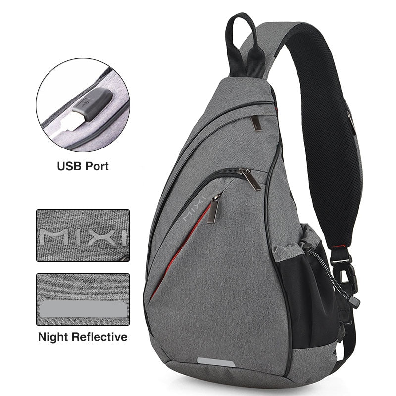 Mixi Männer Schulter Rucksack Frauen Sling Tasche Crossbody USB Jungen Radfahren Sport Reisen Mode Tasche