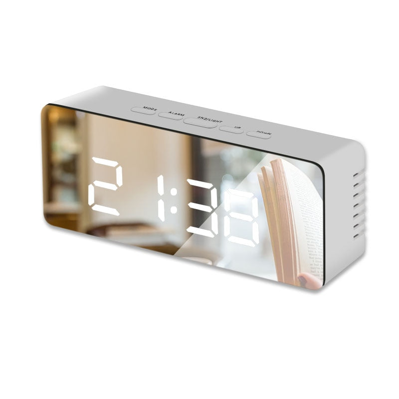 LED mirror alarm clock with large time and temperature display