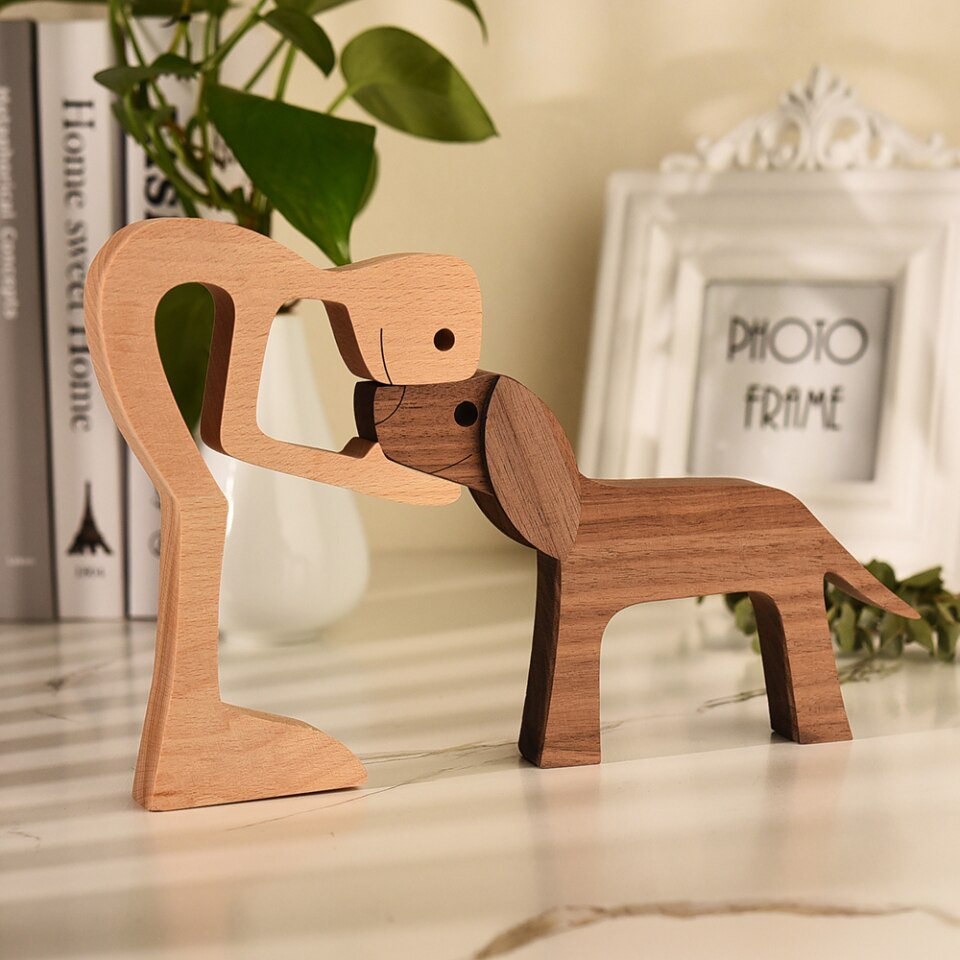 Wooden Dog Figure for Desk - Creative Pet Decoration