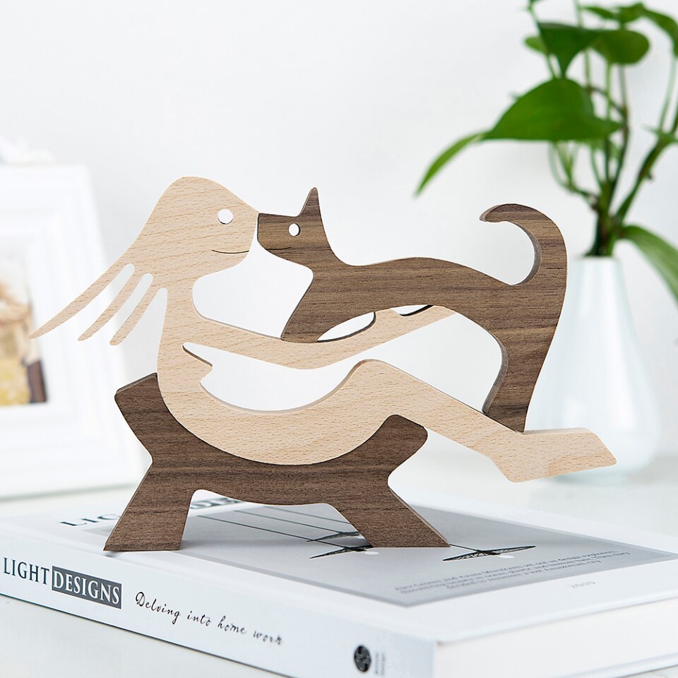 Wooden Dog Figure for Desk - Creative Pet Decoration