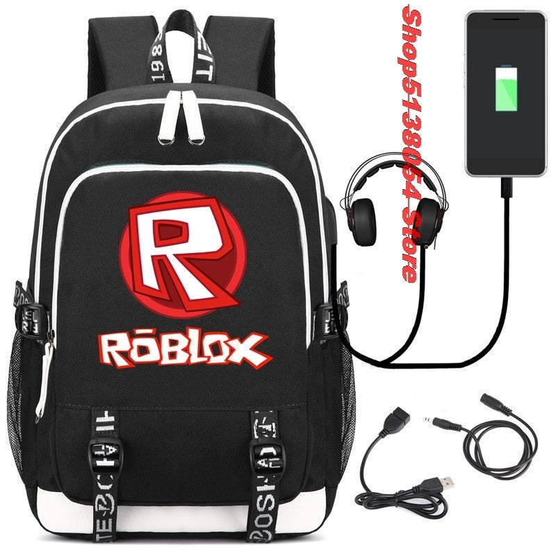 Roblox Rucksäcke für Schule mit USB-Ladefunktion für Kinder Jungen Teenager Männer Schultaschen Reisen Laptop Mochilas