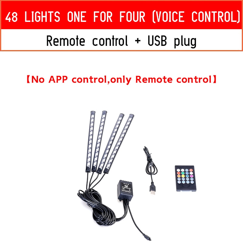 Éclairage intérieur de voiture à LED avec allume-cigare USB, contrôle de la musique, application - lumière d'ambiance RVB