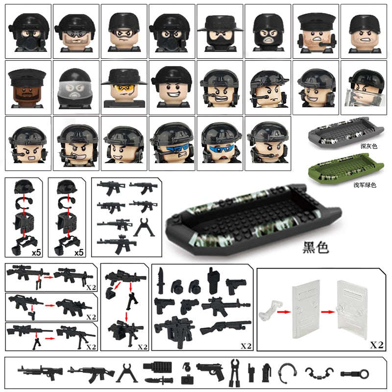 22-teiliges Set für Soldaten Mini Figuren SWAT Team Polizei