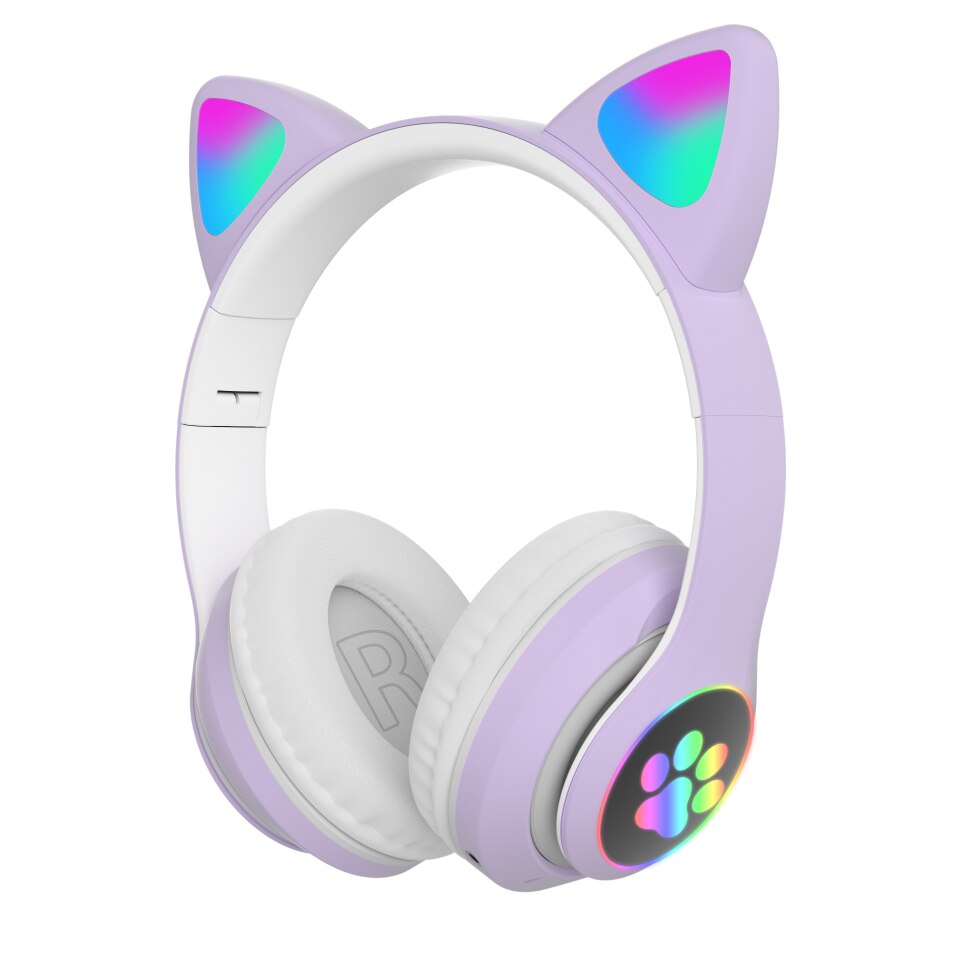 Joli casque d'oreilles de chat avec microphone et contrôle LED