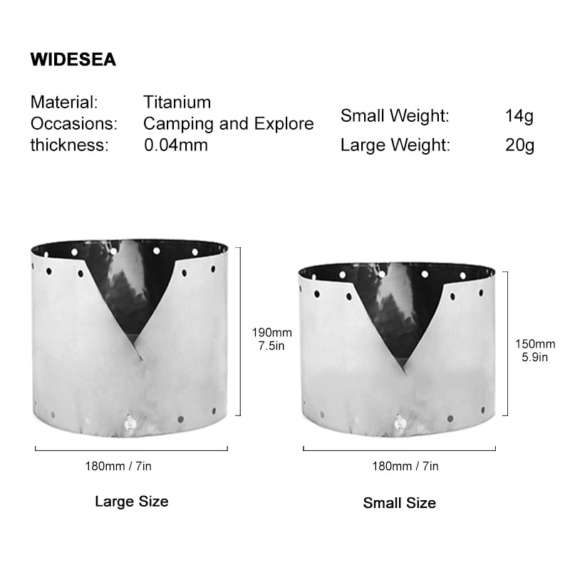 Widesea Titanium Ultraleichter Windschutz für Gasbrenner Campingausrüstung