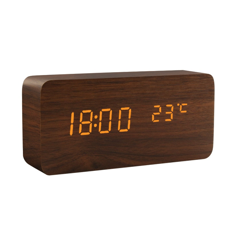 LED Holz Uhr mit Sprachsteuerung, USB-AAA betrieben