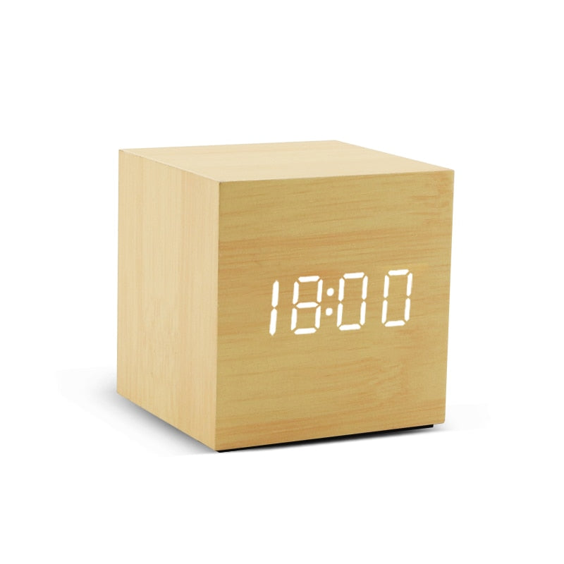 Horloge LED en bois avec commande vocale, USB-AAA