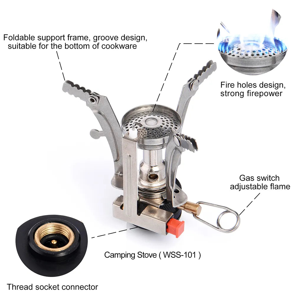 Cuisinière d'extérieur pliable Portable, ustensiles de cuisine, brûleur à gaz, réchaud de Camping pour randonnée pique-nique barbecue