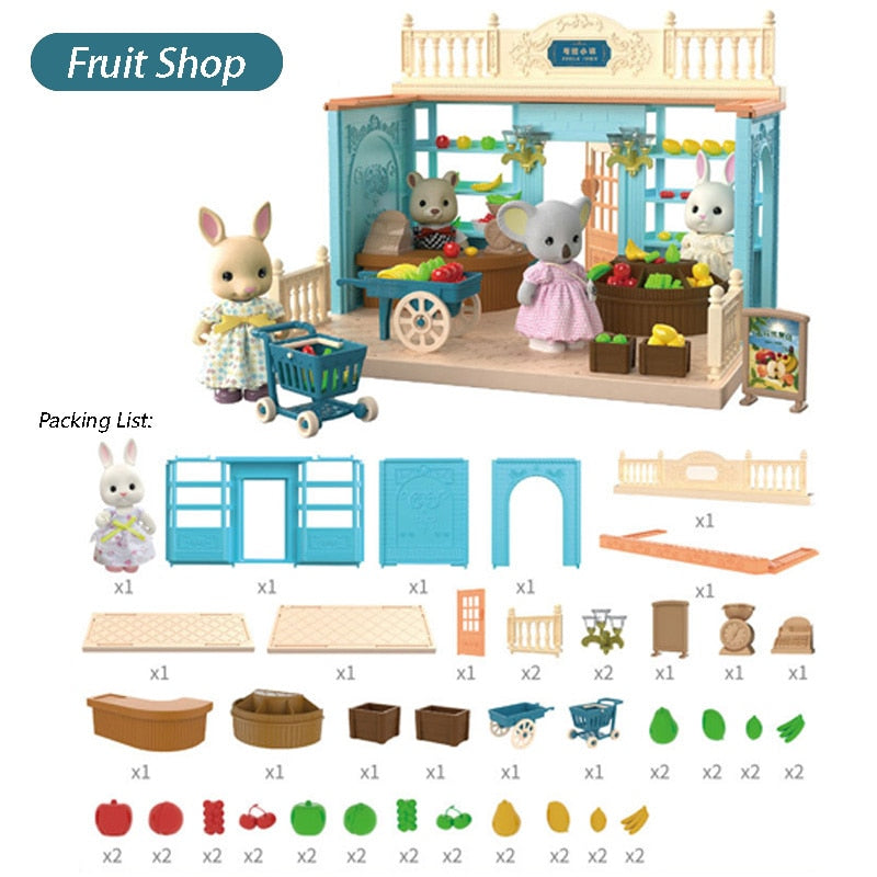 1-12 forêt Animal famille ailes maison de noël crème glacée pain fleur fruit boutique lapin maison de poupée fille Playhouse jouet