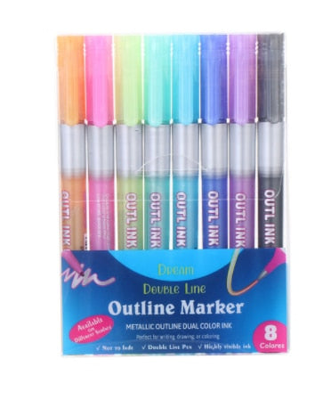Ensemble de stylos à double ligne de 24 couleurs pour l'école de peinture d'art
