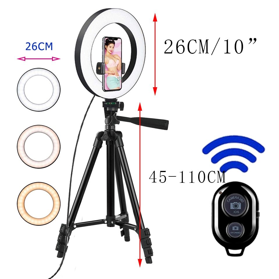 Selfie Telescopic Mount + Tripod &amp; LED Ring Light for YouTubers 