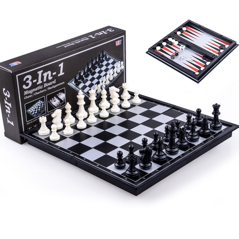 Magnetic Chess Backgammon Checkers Set