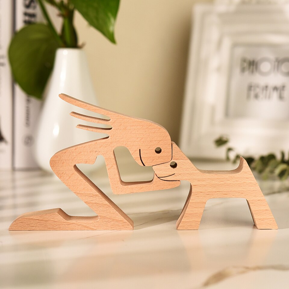Holz Hund Figur für Schreibtisch - Kreative Haustier Deko