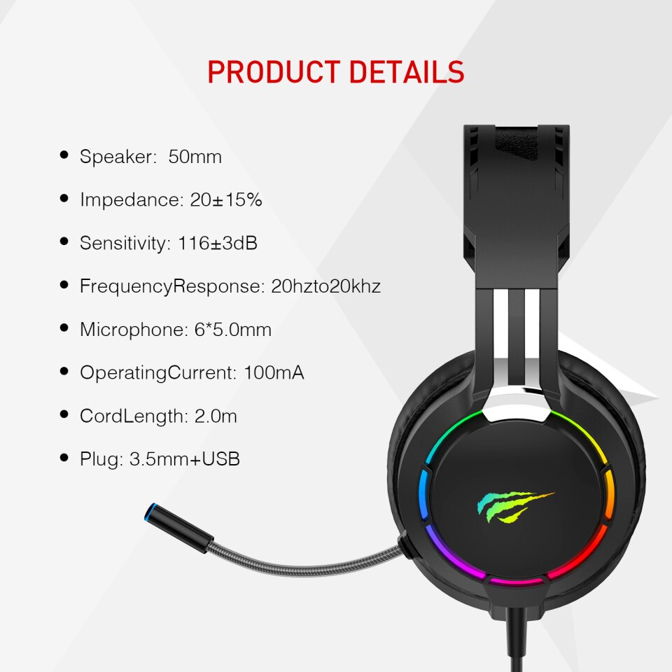 HAVIT Gamer Casque PC 3,5 mm PS4 Casques Surround Sound &amp; HD Microphone Gaming Overear Laptop Tablet