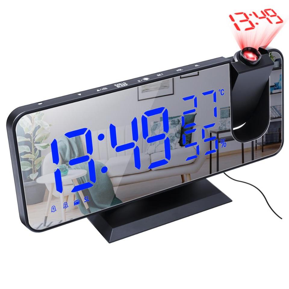 LED Wecker Tischuhr USB FM Radio Zeitprojektor Snooze 2 Alarm