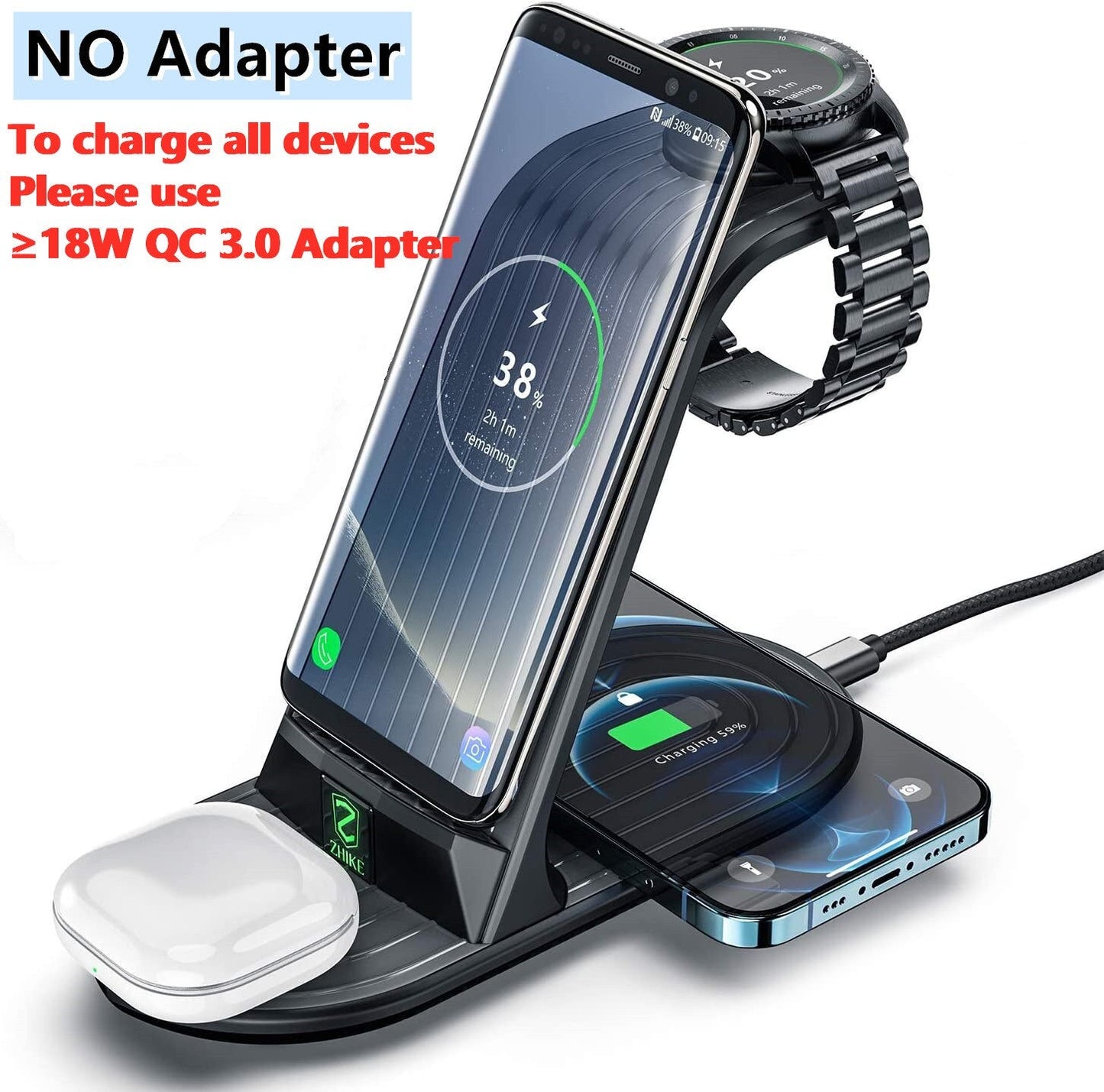 Station de charge rapide 4 en 1 pour Samsung Galaxy Watch 3, Gear, Buds, Note 20, S21, iPhone 12, 11 Pro Max, AirPods