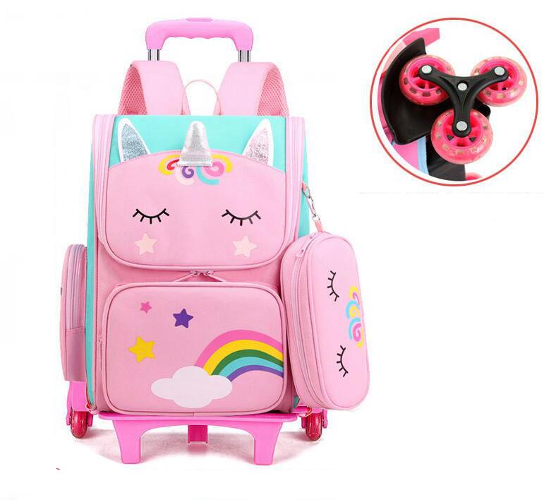 Schulrucksack mit Rädern & Tasche Set für Mädchen