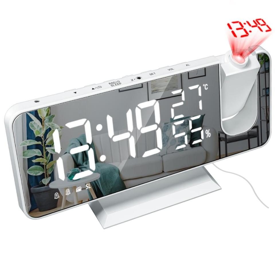 Réveil LED Horloge de table Radio FM USB Projecteur d'heure Snooze 2 Alarme