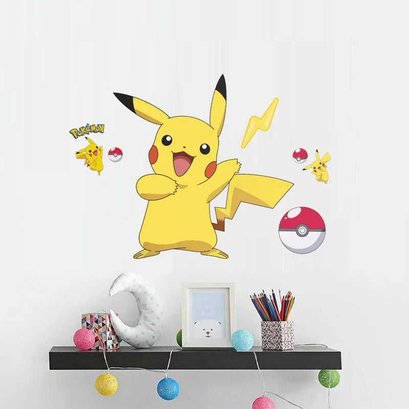 Pokemon Anime Figur Aufkleber Pikachu Wand Aufkleber Kinder Schlafzimmer Kindergarten Tapete Deco PVC DIY Aufkleber Spielzeug