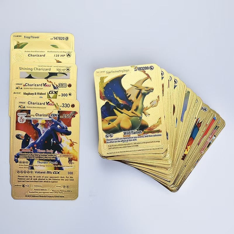 Nouvelles cartes Pokemon Metal Gold Vmax GX Energy Card Charizard Pikachu Rare Collection