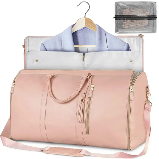 "Foldable Women's PU Leather Travel Bag | Practical Hand Luggage and Business Bag"