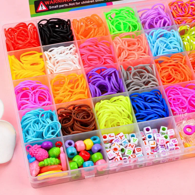 Kreative bunte Webstuhl bänder setzen Regenbogen armband machen Kit DIY Gummiband gewebte Armbänder Handwerk Spielzeug für Mädchen Geburtstags geschenke