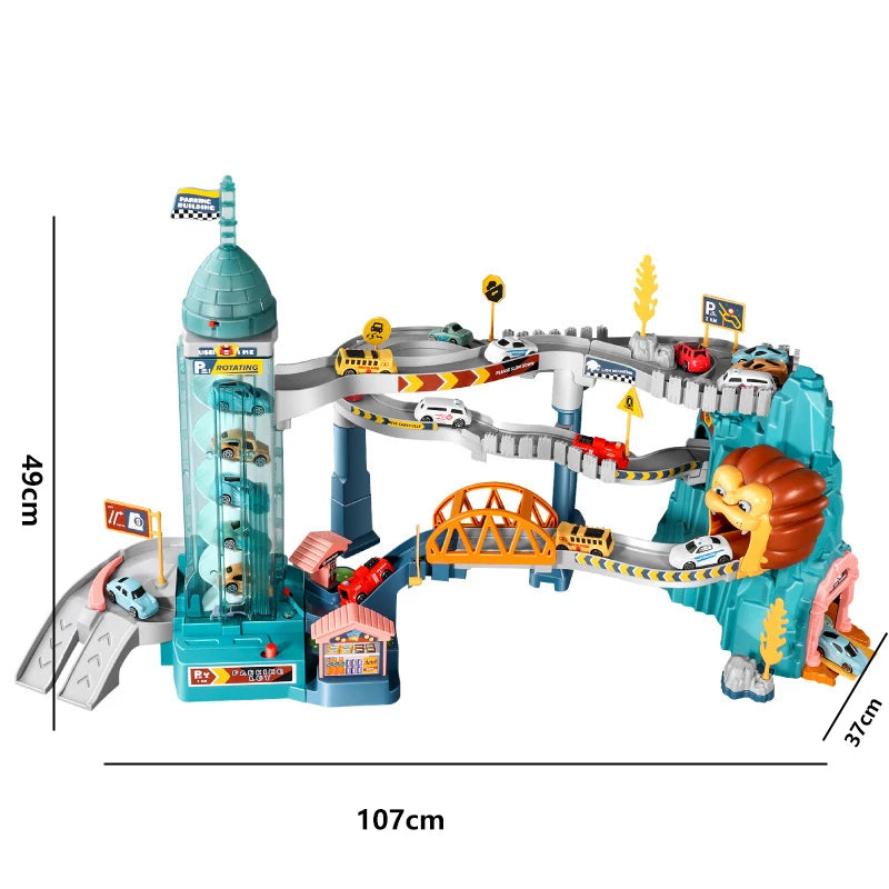 KBDFA Lion Theme Car Track für Kinder, Druckguss, Urlaubsgeschenke, Geburtstag, Hot Wheels, pädagogisches Rennspielzeug