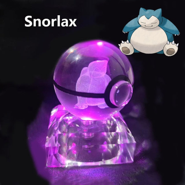 Pokemon 3D Kristallkugel Snorlax Figur Pokeball Gravur Kristall Charizard Modell mit LED-Lichtbasis Kinder Spielzeug Anime Geschenk