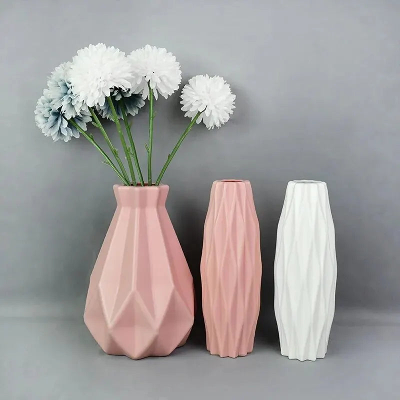 1pc Modern Flower Vase White Pink Blue Plastic Basket Nordic