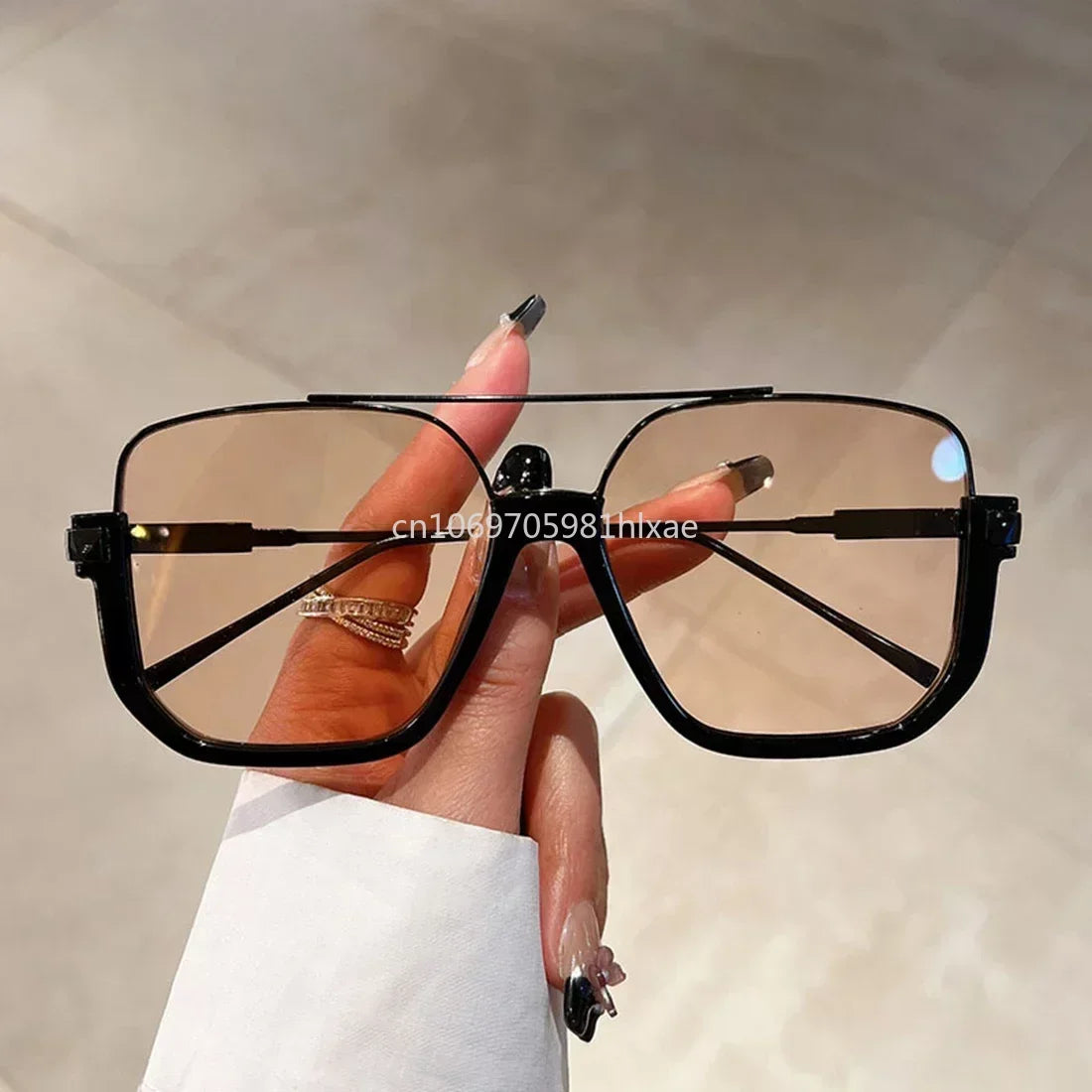 Mode Vintage große quadratische Sonnenbrille halbe Metallrahmen UV400