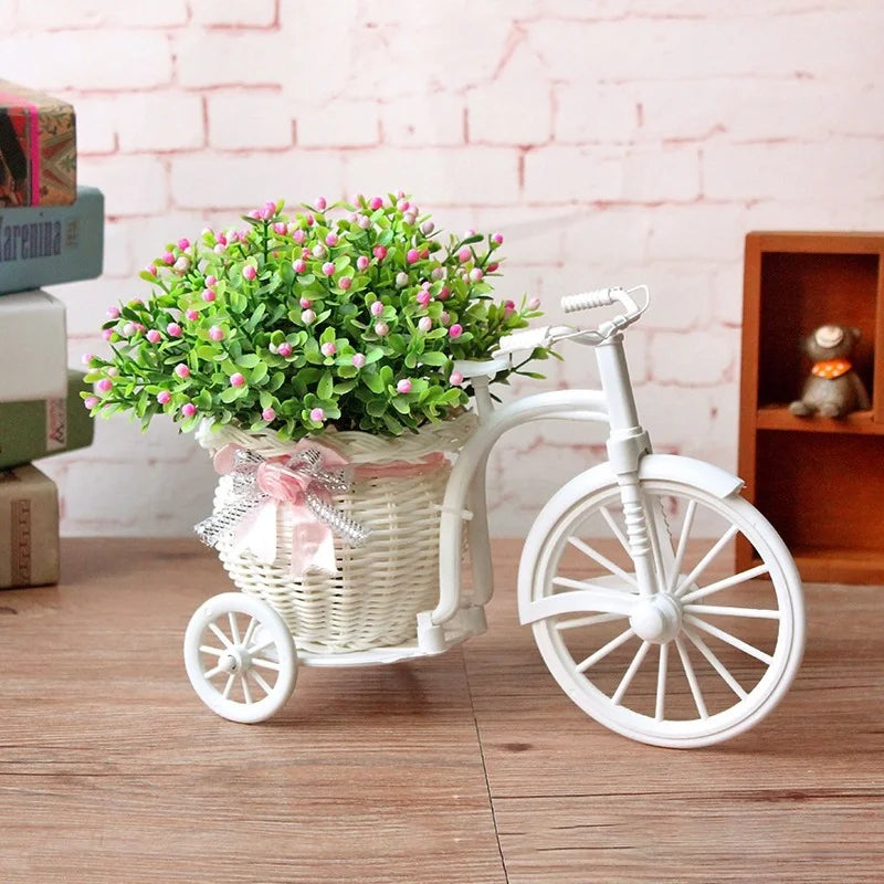 White Bicycle Decorative Flower Basket Wedding Decoration Plastic Tricycle Design