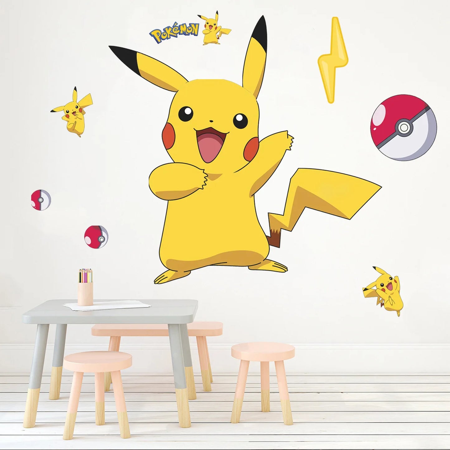 Pokemon Anime Figur Aufkleber Pikachu Wand Aufkleber Kinder Schlafzimmer Kindergarten Tapete Deco PVC DIY Aufkleber Spielzeug