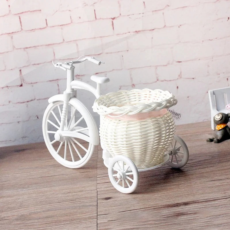 White Bicycle Decorative Flower Basket Wedding Decoration Plastic Tricycle Design