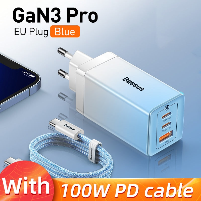 Chargeur GaN Baseus 65W QC 4.0 3.0 Type C PD USB pour ordinateur portable iPhone 13 Pro