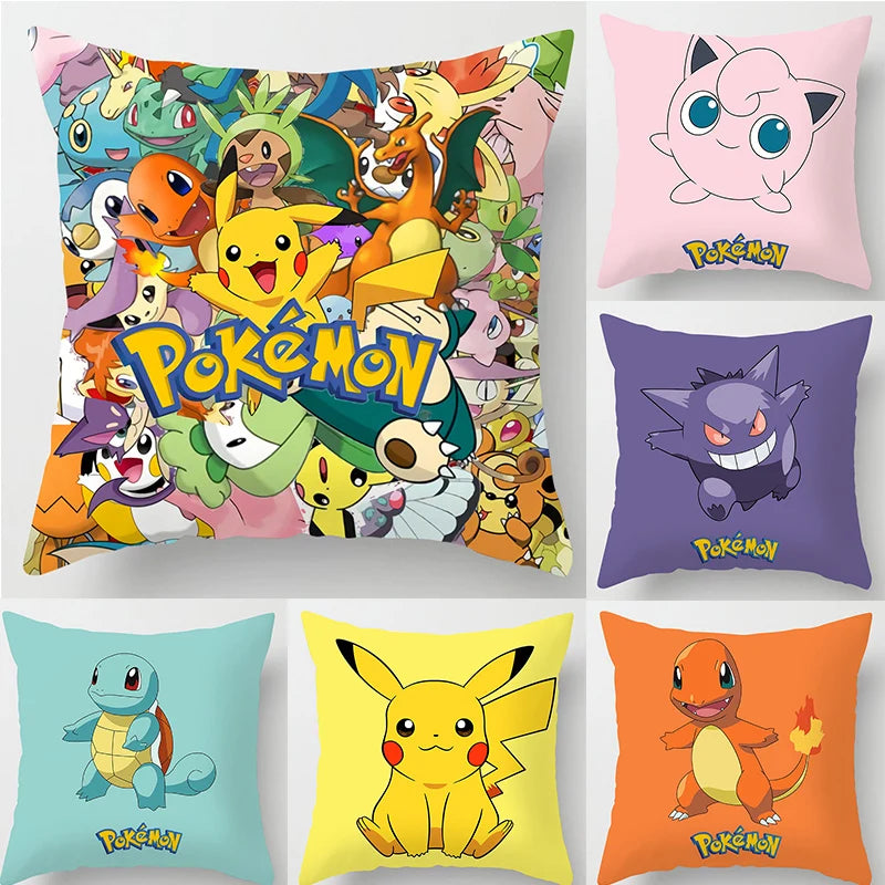 Housse de coussin Pokemon Anime Figure Pikachu écureuil Charmander Bulbasaur canapé voiture coussin lombaire housse de coussin 45x45 cm cadeau