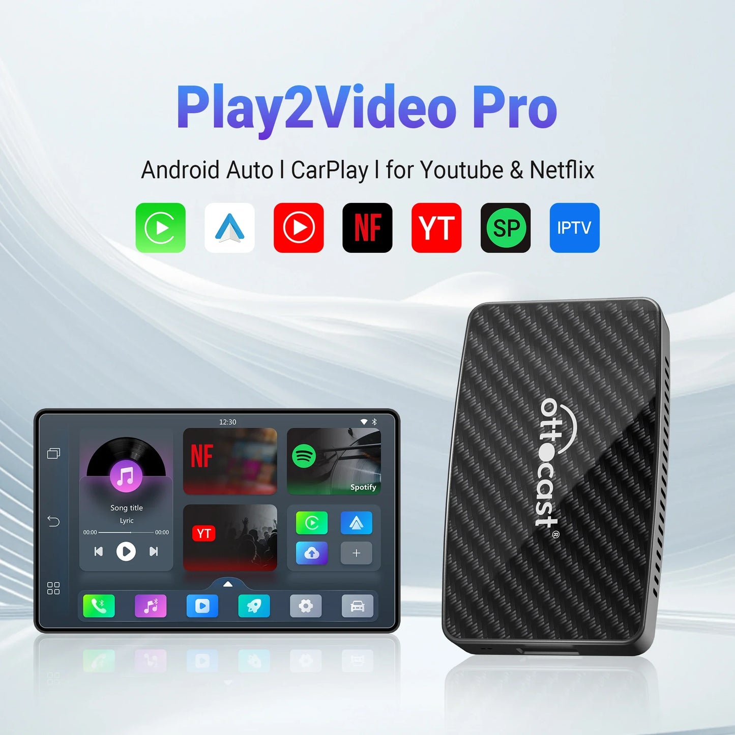 Ottocast play2video pro drahtloses carplay drahtloses android auto adapter für youtube netflix ip tv autozubehör für kia toyota