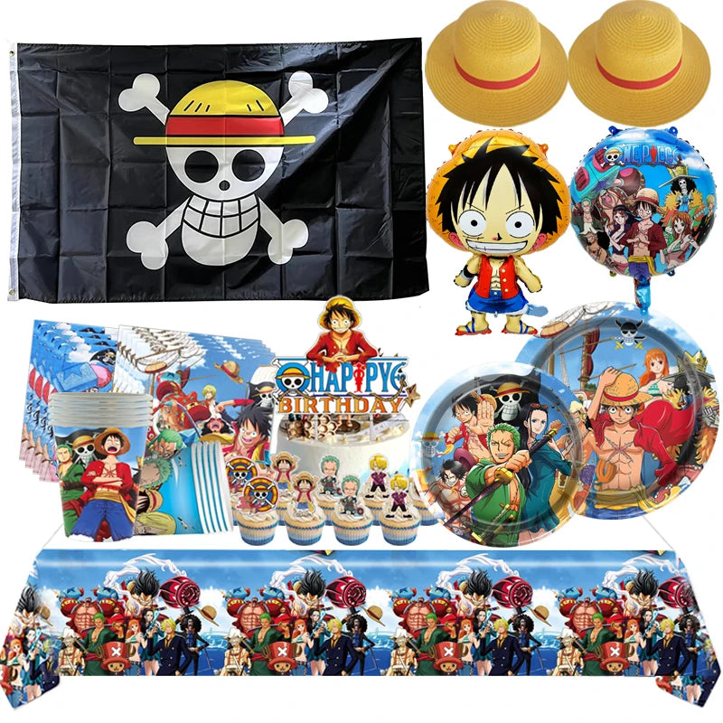 One Piece Partydekorationen Ruffy Balloon Gear 5, Partygeschenke, Einweg-Partygeschirr, Tischdecken, Tassen, Cartoon-Figur