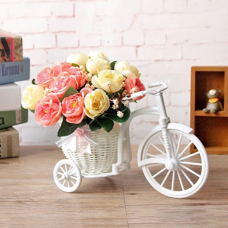 White Bicycle Decorative Flower Basket Wedding Decoration Plastic Tricycle Design