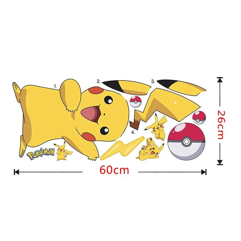 Pokemon Anime Figur Aufkleber Pikachu Wand Aufkleber Kinder Schlafzimmer Kindergarten Tapete Deco PVC DIY Aufkleber Spielzeug