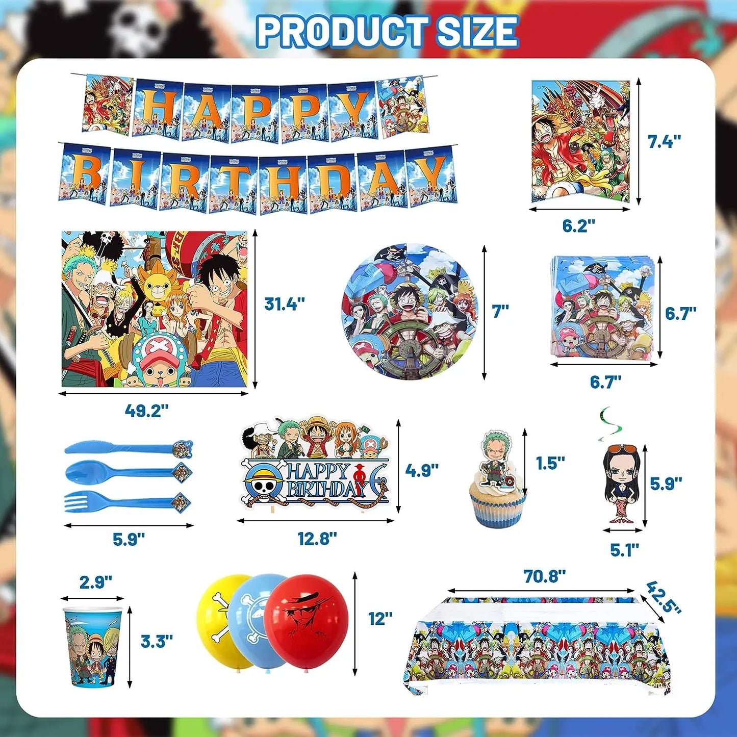 One Piece Partydekorationen Ruffy Balloon Gear 5, Partygeschenke, Einweg-Partygeschirr, Tischdecken, Tassen, Cartoon-Figur