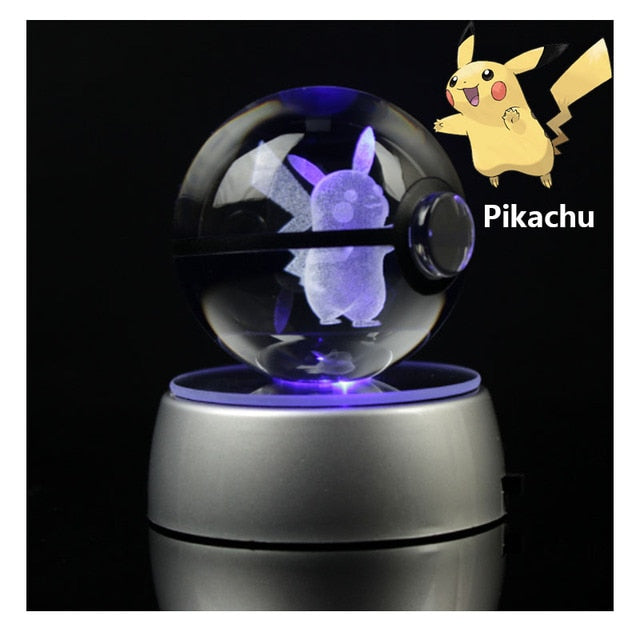 Pokemon 3D Kristallkugel Snorlax Figur Pokeball Gravur Kristall Charizard Modell mit LED-Lichtbasis Kinder Spielzeug Anime Geschenk