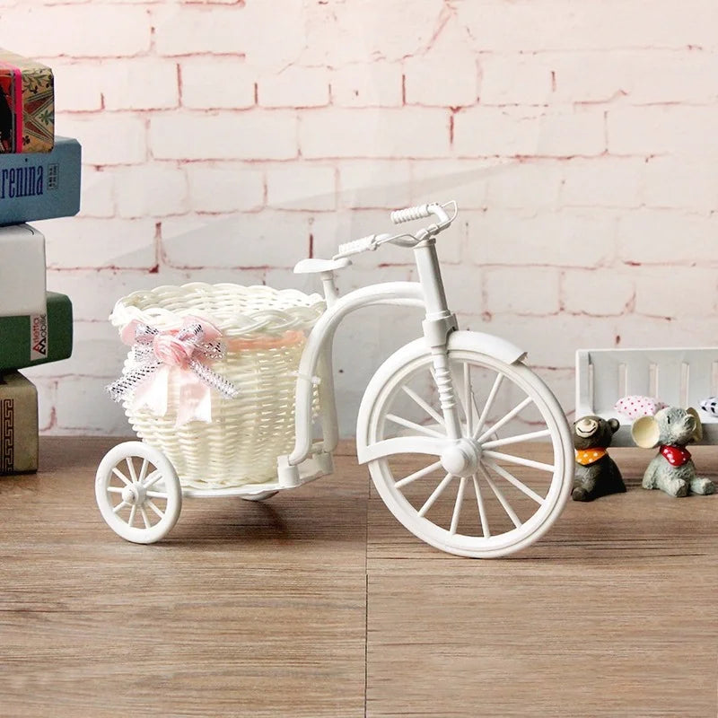 White Bicycle Decorative Flower Basket Wedding Decoration Plastic Tricycle Design