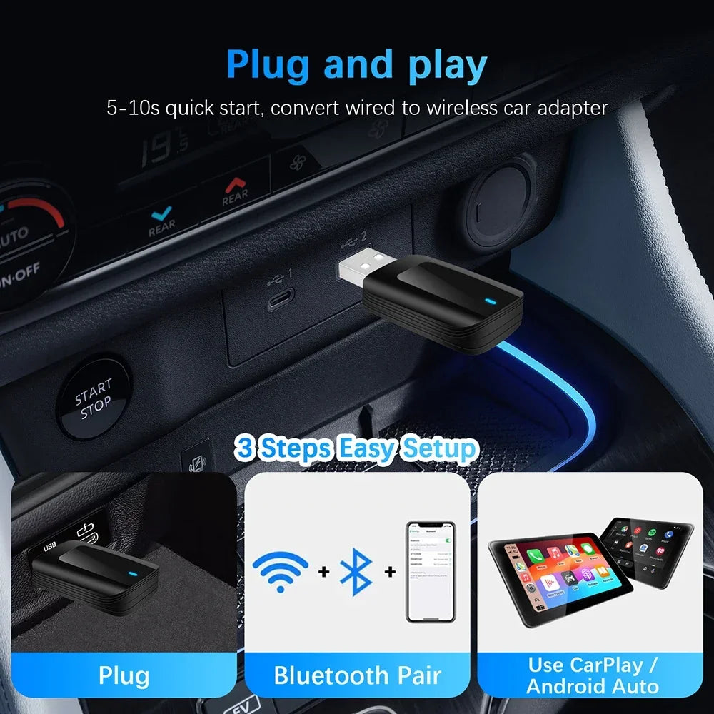 2in1 Wireless Carplay Android Auto Adapter USB Auto Dongle Plug & Play CarPlay AI Box BT WiFi für Wired CarPlay/Andriod Auto Autos