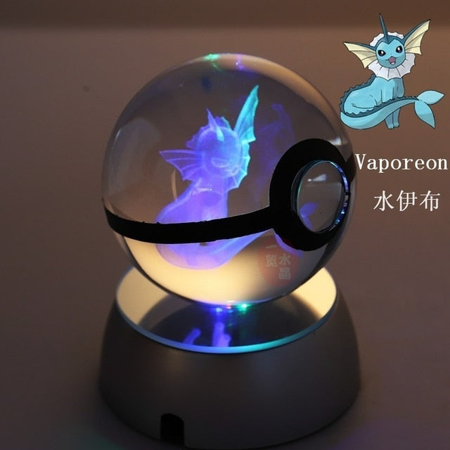 Pokemon 3D Kristallkugel Snorlax Figur Pokeball Gravur Kristall Charizard Modell mit LED-Lichtbasis Kinder Spielzeug Anime Geschenk