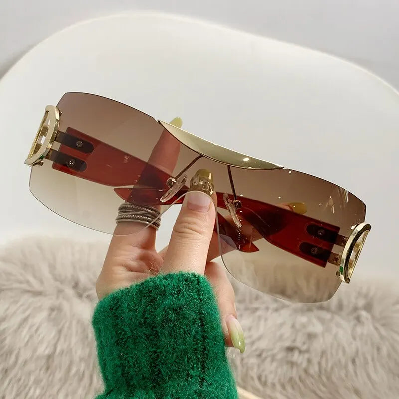 Lunettes de soleil sans monture enveloppantes Y2K pour femmes unisexes futuristes