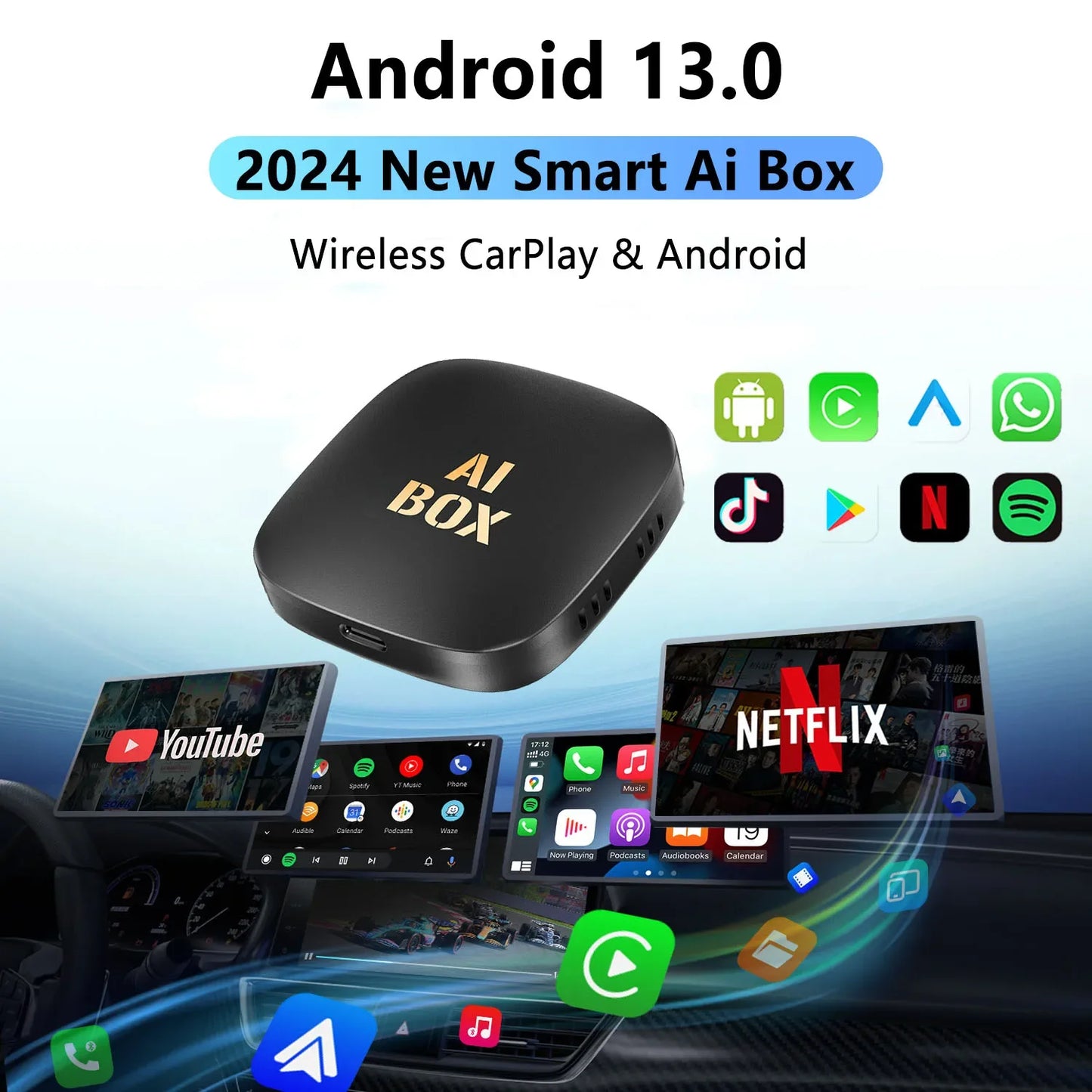 Android 13 CarPlay Smart Ai Box Android Wireless CarPlay Android Auto Adapter for Netflix for YouTube Car Intelligent Systems