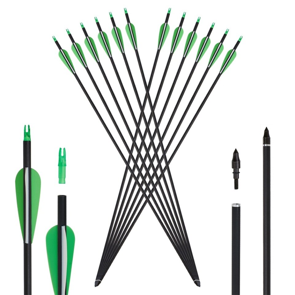 RU Lager 12 Stk. 31" 500-550 Carbon Pfeile, Schwarz/Weiß Feder, Recurve-Compound Bogen, Jagd