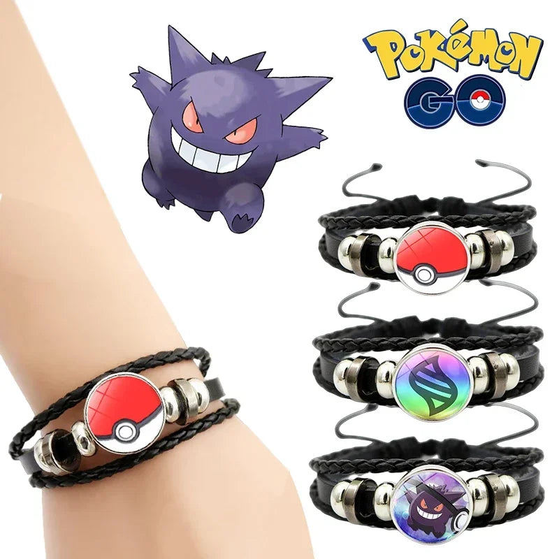 Pokemon Gengar Monster Ball Mega Stein Lederarmband Cospaly 18 cm Glas Cabochon Armband Kind Verstellbarer Armreif Schmuck Geschenk