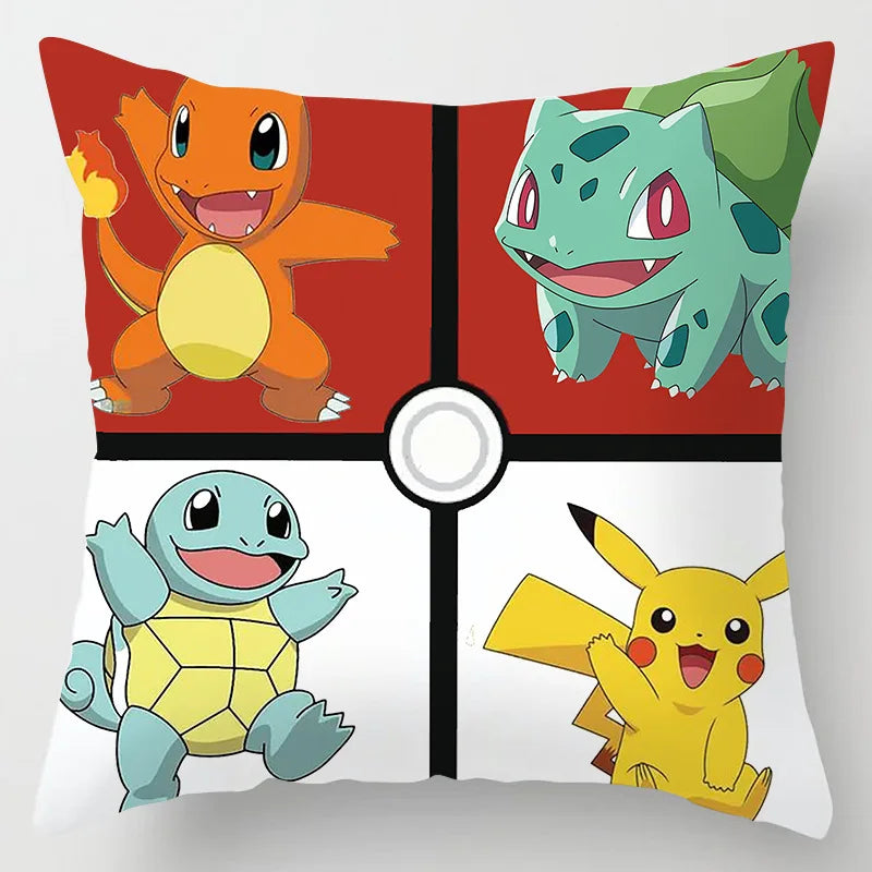 Housse de coussin Pokemon Anime Figure Pikachu écureuil Charmander Bulbasaur canapé voiture coussin lombaire housse de coussin 45x45 cm cadeau